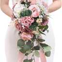 Serwalin 9.8 Inch Wedding Bouquets for Bride Bridesmaid, Dusty Pink Peonies Bridal Bouquets for Bride, Wedding Flowers Bouquet Tossing Bouquet, Wedding Ceremony and Anniversary Day Decor