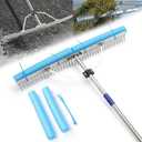 Aluminum Landscape & Lake Rake, 31'' Wide Heavy Duty Rake for Gravel Driveway Leveling, Aquatic Weed, Algae, Muck, Leaf & Seaweed Removal, Long Handle for Outdoor Beach, Garden & Lawn Yard Cleaning