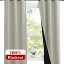 NICETOWN Natural 100% Blackout Lined Curtains, 1 Pair, 37" Width x 60" Length Each Panel, 2 Thick Layers Narrow Wide Window Treatment Panels Thermal Insulated Drapes for Kitchen Small Window