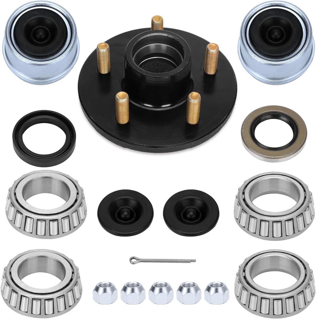 1 Sets 2000Lbs Trailer Hub Kit 5 Bolt 4.5", 5 Lug Trailer Wheel Hub Fit 1" and 1-1/16" Trailer Straight Spindles, 54.5 Trailer Axle Kit, Boat Trailer Hub Kit
