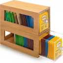 Bamboo and Acrylic Tea Bag Organizer Drawer, Stackable Tea Bag Holder and Organizers, Wooden Storage Containers with Acrylic Drawer, Space Saving for Office Kitchen Countertop Cabinet Pantry(2 Pcs)