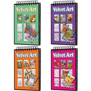Jetec 4 Pcs Velvet Art Coloring Books Spiral Bound Posters Felt Pages for Kids, After School, Travel, Group Activities, Friends