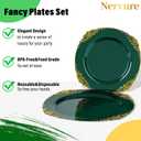 Nervure 175PCS Green Plastic Plates - Disposable Green Gold Party Plates & Pre Rolled Napkins with Cutlery for 25 Guests, 50Plates, 75Silverware, 25Cups, 25Napkin for Wedding & Party & St Patricks Day