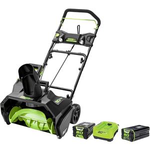 Greenworks Pro 80V 20 inch Snow Thrower with 2Ah Battery and Charger with Greenworks Pro 80V 4Ah Lithium Ion Battery GBA80400