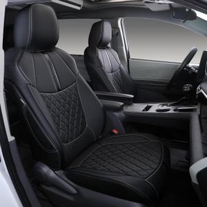 Custom Fit Sienna Seat Covers for 2021-2026 Toyota Sienna 7-Passenger XLE XSE Woodland Limited Platinum [Ottoman Not Covered], Waterproof Faux Leather Full Set Airbag Compatible (Black)