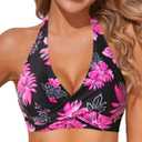 Holipick Women Halter Bikini Tops Push Up Bathing Suit Top V Neck Full Coverage Swimsuit Top Only (Medium, Pink Floral)