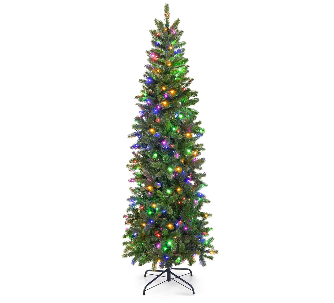  6FT Pre-Lit Hinged Artificial Christmas Tree w/ 648 Tips & 270 Multicolor Lights