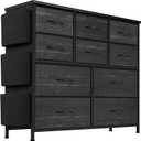 Bedroom Dresser, Fabric Chest of Drawers, Dresser Chest of Drawers with Ten Drawers, Iron Frame Storage Cabinet, Chest of Drawers for Bedroom and Hallway, Closet Storage Box. (Black)