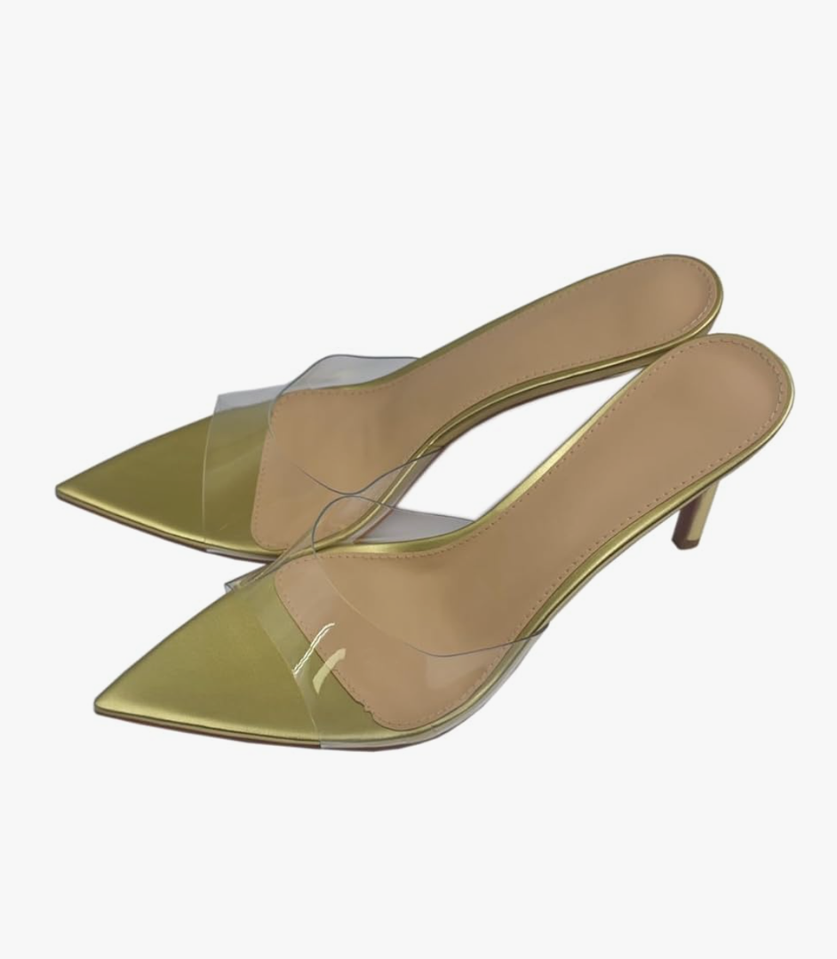 Clear Pointed Open Toe Heels for Women Summer Slip on Mules Sexy Stiletto Heeled Sandals Party Wedding Prom Dress Casual Shoes, Size 38