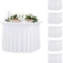 White Round Tablecloth, 5 Pack Stretchy Table Cloth Round Cover for 60 inch Table,Spandex Wrinkle Free 128 Inch Circle Table Covers with Skirt for Wedding Easter Birthday Party Restaurant