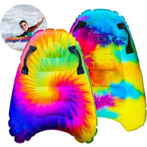 JAMBO 2 Pack Inflatable Surf Body Boards with Handles for Water Slides, Boogie Boards for Beach, Pool, Lake & Slip Slides, Lightweight Floating Water Toys for Kids & Adults (Tie-Dye AND Water Color DOUBLE PACK)