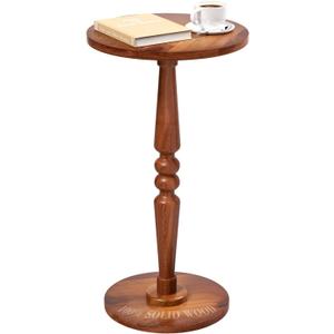 Small Wood Round Side Table - Accent Nightstand Pedestal Table for Living Room, Bedroom - Compact Coffee Table, Tea Table, Drink Table, End Table for Small Spaces, Corners, Office (Warm Brown)