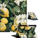 360 Rotating Case for iPad Air 11-inch M2/Air 5th/4th Generation with Pencil Holder, Apple Air M2 11" 2024/Air 10.9", Protective Cover for iPad Air 5/4/6th Gen, Lemon Flowers