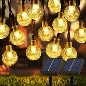 USOKYO Solar Lights Outdoor Waterproof, 2 Pack Total 120LED 72FT Solar String Lights for Outside with 8 Modes, Outdoor String Lights Crystal Globe Patio Lights for Garden Yard Party Decor (Warm White)