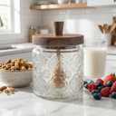 17 oz Glass Honey Dispenser Set with Honey Dipper & Lid - Airtight Wide Mouth Jar, Household Kitchen Syrup Pot (5.4 Inch Height)