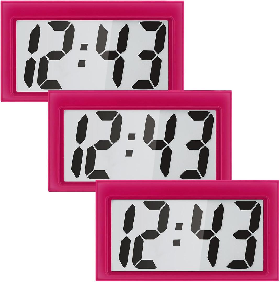 Frienda 3 Pieces Mini Digital Clock Small Magnetic Digital Clock Stick on Battery Operated Self Adhesive Bracket for Car Dashboard Fridge (Red