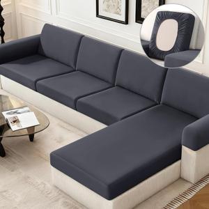 KinCam Sectional Couch Covers Stretch Couch Cushion Covers for L Shaped Couch Cover, Sofa Cushion Covers Washable 4 Pieces Sectional Covers Sofa Covers(3 Seater + 1 Chaise, Dark Grey)