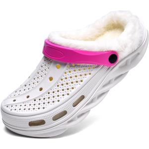 Women's and Men's Fur Lined Clogs Warm Fuzzy Slippers Winter Garden Shoes Slip-on Sandals Indoor Outdoor Slippers Pink, Size 40-41, 260 MM