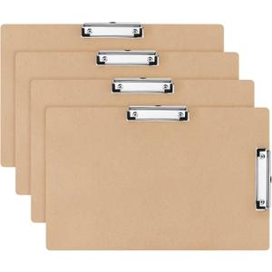 Henoyso 4 Pcs Extra Large 14x20 Inch Clipboard Wooden Lap Board with Low Profile Clip Brown Double Landscape Clip Hardboard Drawing Board Horizontal Clipboard for Paper Sketching Art Supplies