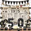 DARUNAXY 50th Birthday Party Decorations for Men Women, Vintage Back in 1975 Banner, Black 50 Number Balloons & Cake Topper, Vintage 1975 50 Birthday Honeycomb Hanging Swirl Confetti Balloons(28PC)