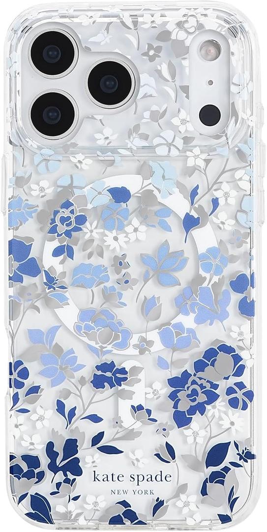 kate spade new york iPhone 17 Pro Max Case - Compatible with MagSafe - Designer Phone Case - Flowerbed Blue Gems