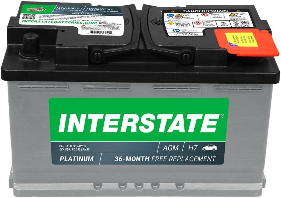 Interstate Batteries Automotive Battery 12V 80Ah (Group Size H7, 94R) 850CCA SLI AGM Automobile Replacement Battery for Cars, SUVs, Sedans, Trucks (MTX-94R/H7)