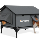 Heated Cat House for Outside,Extremely Weatherproof&Insulated in Winter,Elevated Outdoor Cat Shelter with Waterproof Eaves&Escape Door for Feral Stray Barn Cats(Dark Grey,L)