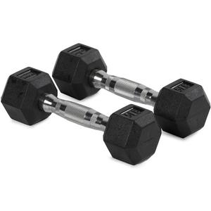 Titan Fitness Pair Rubber Coated Hex Dumbbells, Roll-Resistant Hexagonal Free Weights, Chrome-Coated Handles with Knurling, Strength Training Equipment 20 LB, 2 Packs