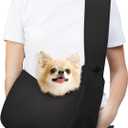 Pawaboo Dog Sling Carrier for Small Dogs Cats, Ultra-Comfortable Dog Carrier Sling Up to 10lbs, Hand-Free Widened Strap Dog Purse for Cat & Puppy, Dog Pouch Carrier Built-in Safety Leash (Black)