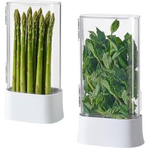 vacane Green Saver Herb Keeper  Refrigerator Storage Container for Cilantro, Asparagus, Fresh Herbs, Dishwasher Safe, Extends Freshness 10 Days  2 Pack