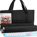 American Mahjong Game Set - Black Quilted Soft Bag 166 Premium Tiles with 4 All-in-One Rack/Pushers,100 Chips, Wind Indicator, English Manual. Easy Carry Complete Classic Mah-Jongg Set