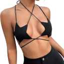 Rave Star Top for Women - Sexy Halter Crop Backless Bra Music Festival Crisscross Straps Concert Outfits (Medium, Black)