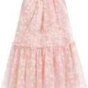 OBEEII Girls Halter Floral Print Tulle Dress Summer Daisy Print Tiered A-line Dress Casual Birthday Bowknot Ruffle Sundress (3-4T, Pink)