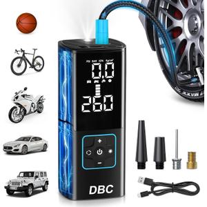 DBC Tire Inflator Portable Air Compressor, 3X Faster Cordless Bike Pump, 20000mAh & 150PSI Portable Air Pump for Car Tires With Digital Dual Values Display for Car, Bike, Motorcycle, Ball