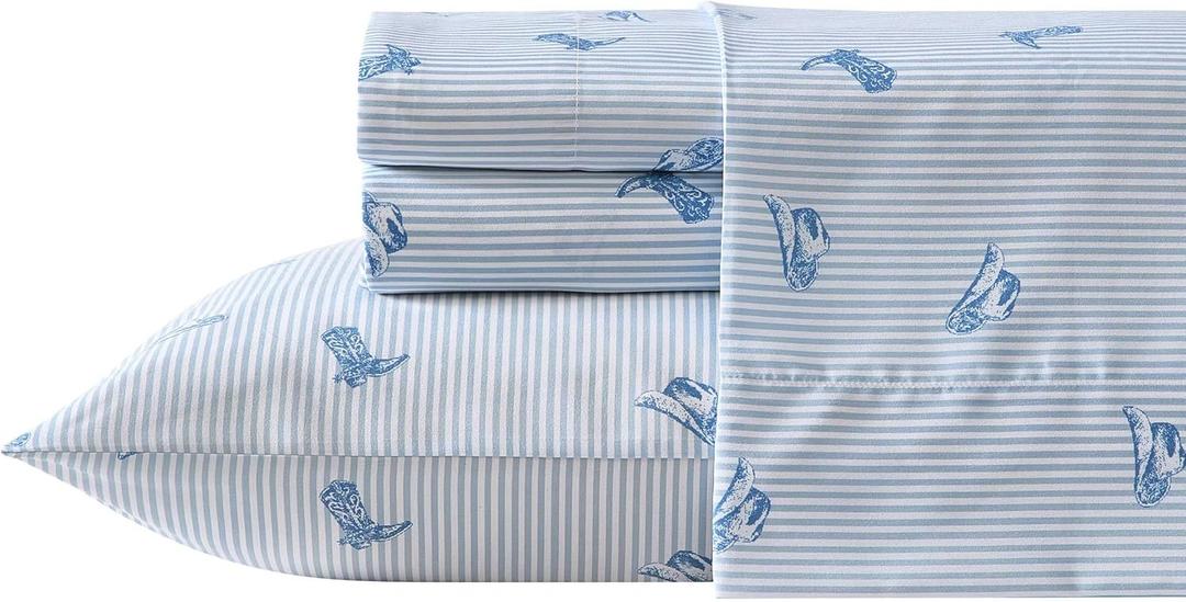 Wrangler - Full Bed Sheets, Ultra-Soft & Lightweight Bedding with Matching Pillowcases, Lightweight Bed Set for All Season Comfort, Oeko-Tex Certified (Cowboy Pinstripe Blue)