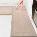 PURRUGS Machine Washable Kitchen Rug Set [2 PCS] (24" x 35.5"+ 24" x 59"), Non-Slip/Skid Kitchen Runner Rugs & Floor Mats, Super Absorbent Soft Standing Mats for Kitchen, Laundry & Sink, Beige