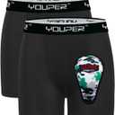 Youper Youth Brief w/Soft Athletic Cup, Boys Underwear w/Baseball Cup (2-Pack) (Large, Black)