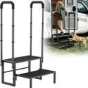 2-Step RV Steps with Handrails, Heavy Duty Anti-Slip Folding Stair