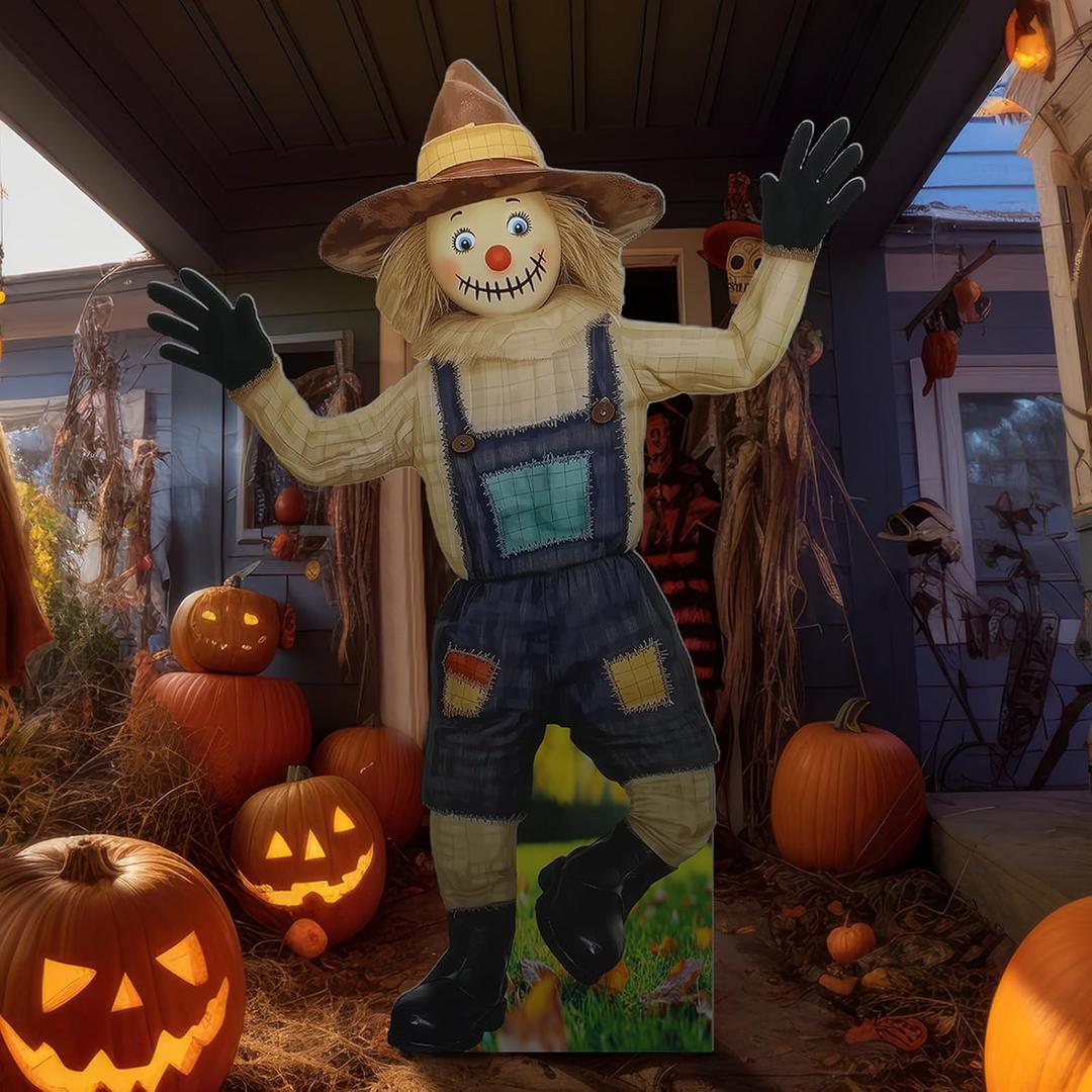 4 ft Halloween Party Decoration Scary Scarecrow Cardboard Cutout Standup Creepy Scarecrow Party Accessory Life Size Photo Prop Standing Cardboard Cutout for Halloween Supplies