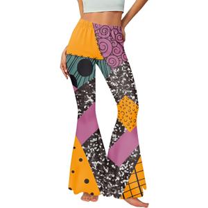 St Patrick's Day Bell Bottom for Women Shamrock Clover Printed Flare Leg Pants (Multicolored Halloween) Small