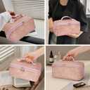 2026 New Makeup Bag for Women Girls,Lace Large Capacity Cosmetic Bag,Open Flat Travel Toiletry Bag,Hollow Out Makeup Organizer Bag With Divider and Handle(Pink)