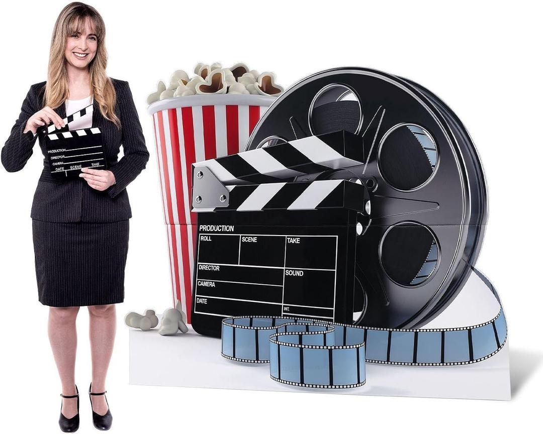 AmazingSpark 4ft Movie Night Party Decorations Cardboard Cutout Stand Large Film Reel Photo Props for Movie Theme Decorations Night Birthday Party Supplies
