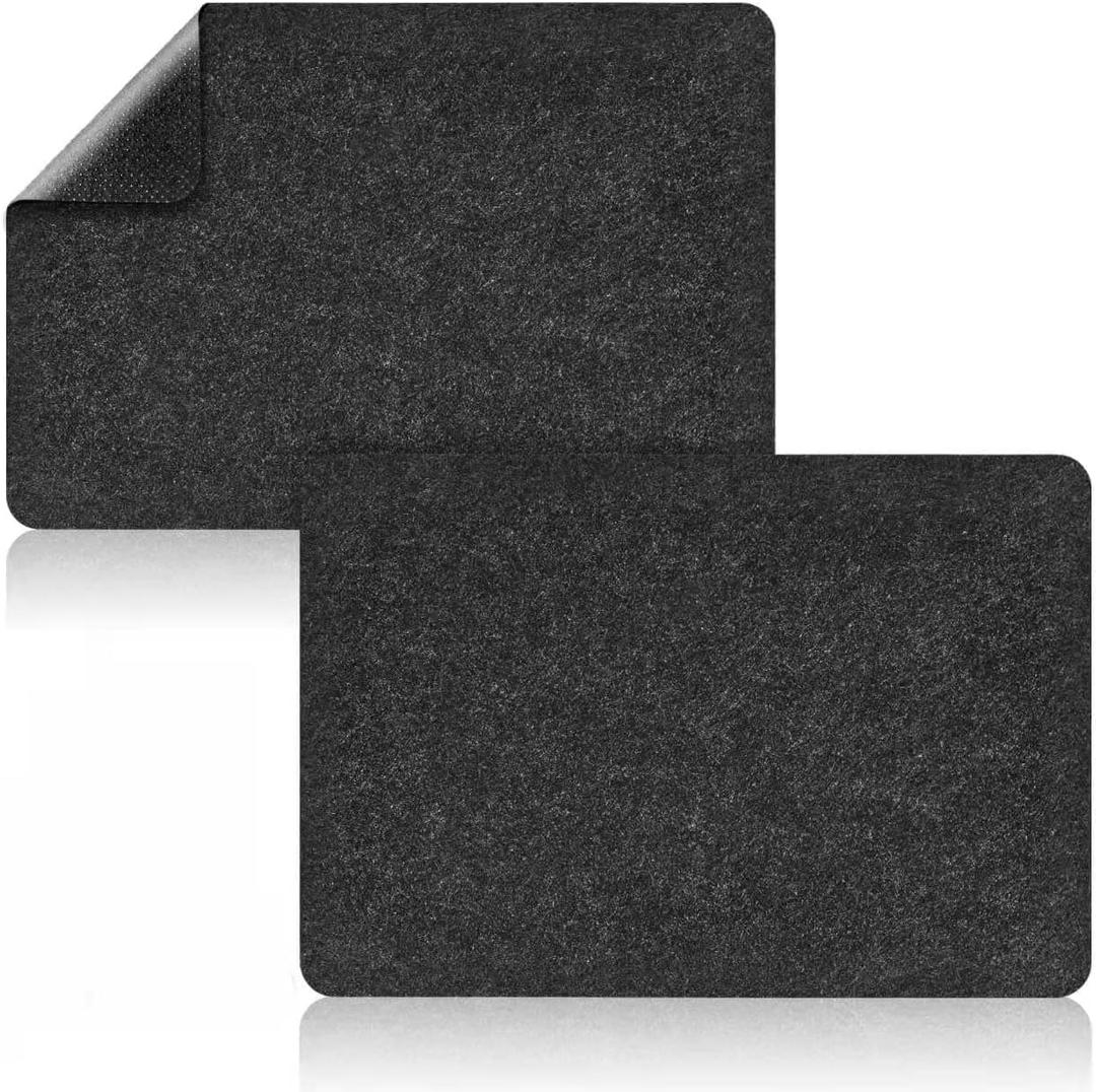 2 Pcs Heat Resistant Mat for Air Fryer, Coffee Maker, Toaster - Black Rectangular Felt & Silicone Countertop Protector with Sliding Function
