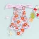 Yccutest Toddler Girls Strap One Piece Swimsuit Floral Sleeveless Backless Bathing Suit Ruffles Bowknot Swimwear Summer Beach (White, S)