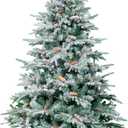 7FT Christmas Tree, Snow Flocked Artificial Xmas Tree with Warm White & Multi-Color Lights, Frosted Holiday Tree w/Pine Cones, Branch Tips Christmas Tree for Home Decoration Indoor Outdoor