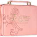 Christian Art Gifts Pink & Gold Floral Faux Leather Fashion Bible Cover for Women: Everything Through Christ - Phil. 4:13 Inspirational Scripture w/Sleeves, Pocket, Pen Loops to Organize, Pink, Large