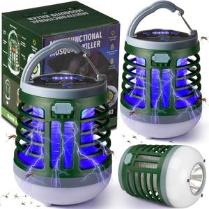 Pack of 2 3 in 1 Bug Zapper USB Rechargeable Mosquito Killer Portable Waterproof Mosquito Repellent Outdoor Indoor LED Lantern Bug Zapper Camp Light SOS Emergency Light for Home, Backyard, Patio (Green)
