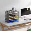 EasyPAG Paper Trays for Classroom 14 Tier Mesh Desk Organizer Shelves with Handle A4/Letter Size File Folder Organizer Shelf for Office, School, Home, Silver