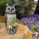 Owlsome Solar Owl with Glowing Eyes, Rotating Head, Hoot Sound, Motion Detector and Silent Mode, Plastic Owl Garden Sculpture, Garden Decoration