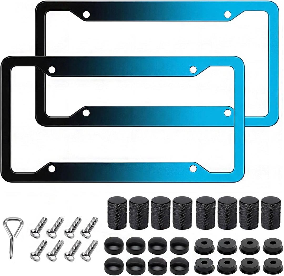 Gradient Blue License Plate Frames, 2 Pack Front Rear Universal Car Tag Holder with Full Mounting Kit for Custom Car Exterior Upgrade, Rust Proof Aluminum License Plate Frame